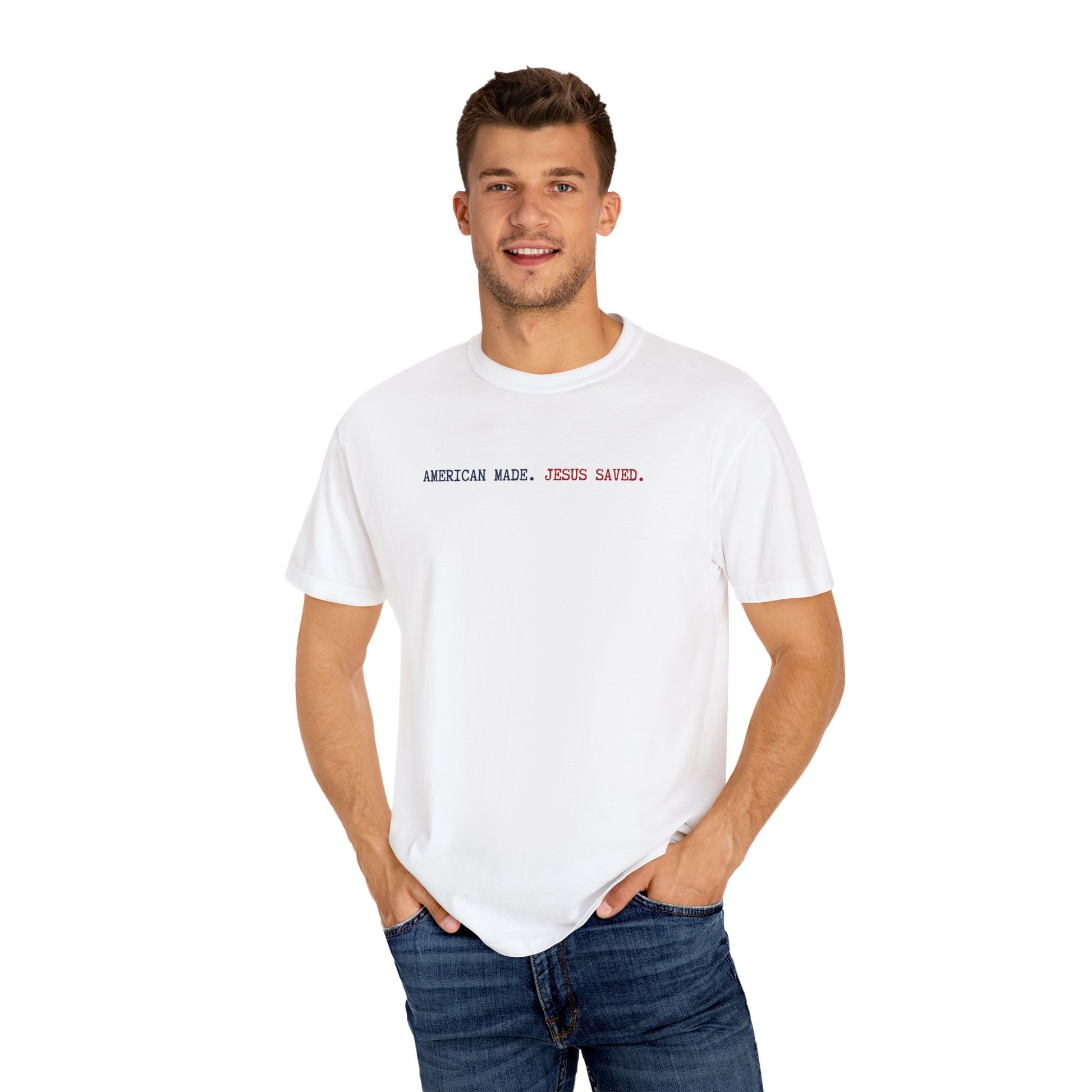 American Made Jesus Saved T-Shirt, Unisex Casual Tee, Faith-Based Top, Gift for Believers, Graphic Shirt, Everyday Wear